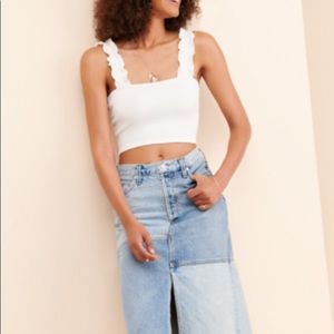 AGOLDE Women’s Patchwork Denim Jean High Waist High Slit Skirt NWT